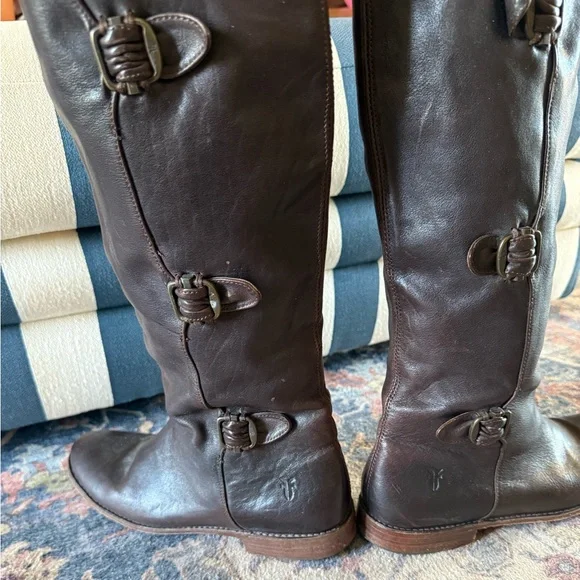 Frye Paige Buckle Riding brown leather boots sz 8.5 - Picture 7 of 12
